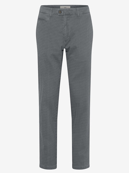 The Brax Everest Flat Front Stretch Pants in Graphit are displayed against a plain background, featuring a regular fit and crafted from comfortable cotton stretch fabric, making them a versatile wardrobe staple.