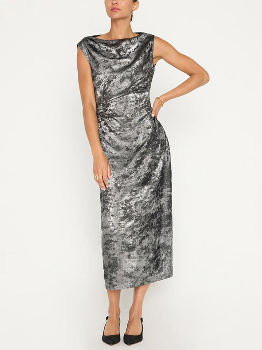 Brochu Walker Trey Draped Waist Dress in Galaxy Silver
