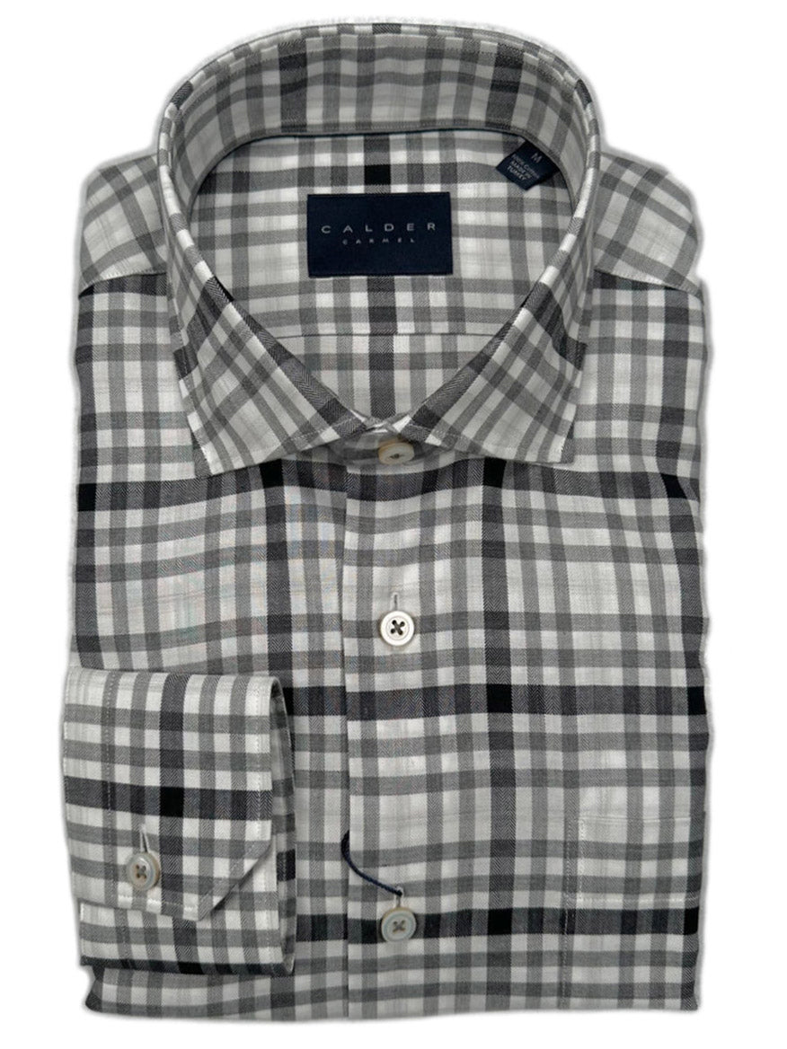 Calder Carmel Newport-Buckley Luxe Herringbone Twill Sport Shirt in Grey/Black Check