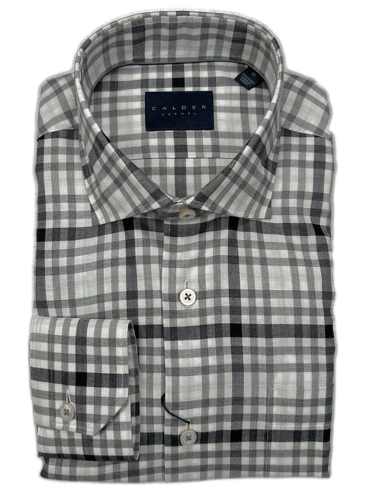 Calder Carmel Newport-Buckley Luxe Herringbone Twill Sport Shirt in Grey/Black Check