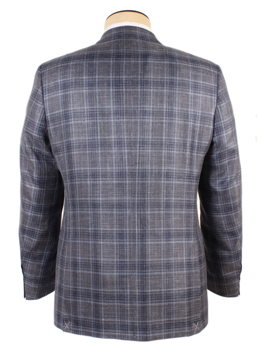 Mannequin displaying the back view of a Canali Wool Silk Blend Sport Jacket in Grey with Navy Windowplaid.