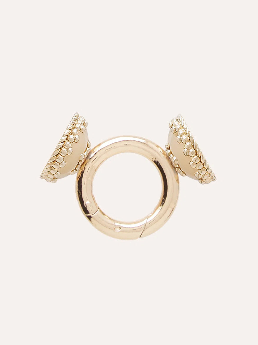 Clara Williams ClaraCharm™ Gold Ring Centerpiece featuring a 14K yellow gold circular magnetic clasp with two textured, dome-shaped ends, shown on a plain light background.