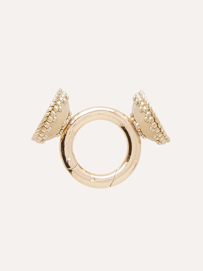 Clara Williams ClaraCharm™ Gold Ring Centerpiece featuring a 14K yellow gold circular magnetic clasp with two textured, dome-shaped ends, shown on a plain light background.