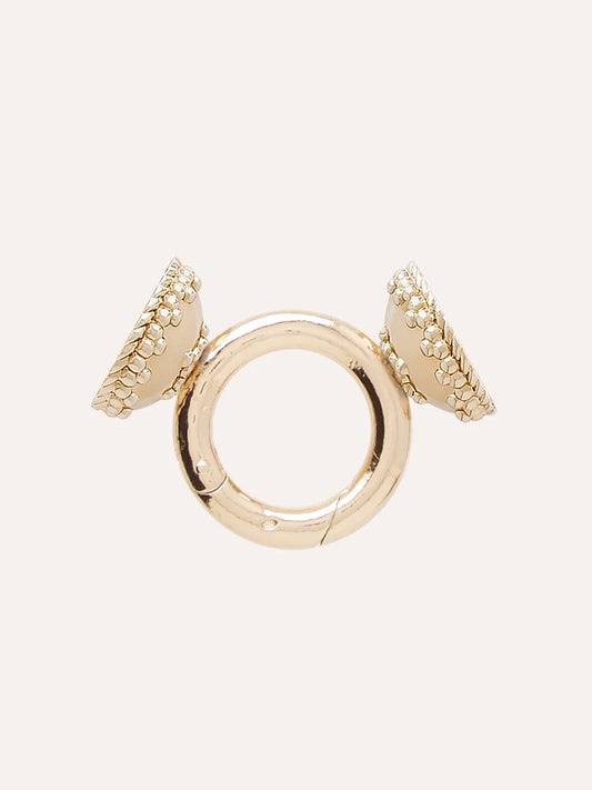 Clara Williams ClaraCharm™ Gold Ring Centerpiece featuring a 14K yellow gold circular magnetic clasp with two textured, dome-shaped ends, shown on a plain light background.