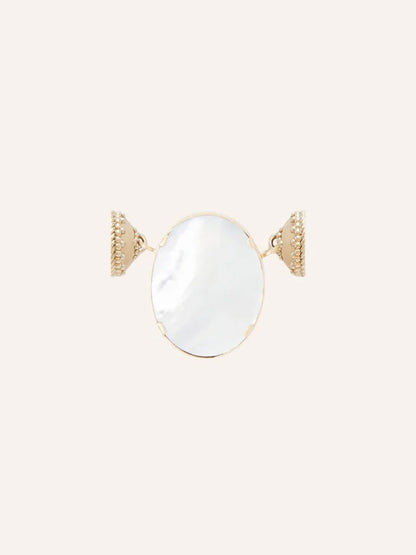 Clara Williams 14K Black Druzy Oval Cut-Out Mini Centerpiece ring features a striking black druzy oval stone, set in textured 14K yellow gold on each side, displayed against a simple light background.