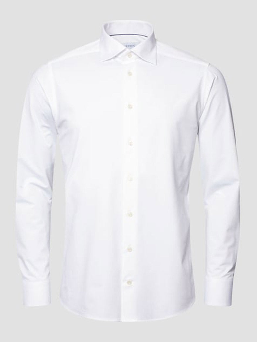 The Eton Slim Fit White Four-Way Stretch Shirt is shown on a neutral background.