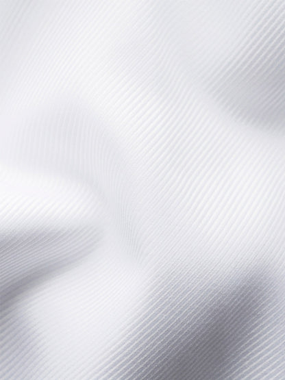 Close-up of Eton Contemporary Fit Solid Textured Twill Dress Shirt in White - French Cuff, featuring organic cotton fabric with visible diagonal ribbed texture and soft folds.
