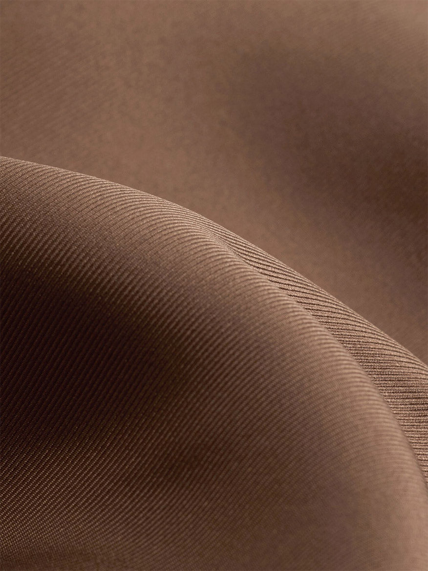 Close-up of the hazelwood Eileen Fisher Silk Twill Classic Collar Shirt showing a brown silk fabric with a distinct diagonal twill weave.