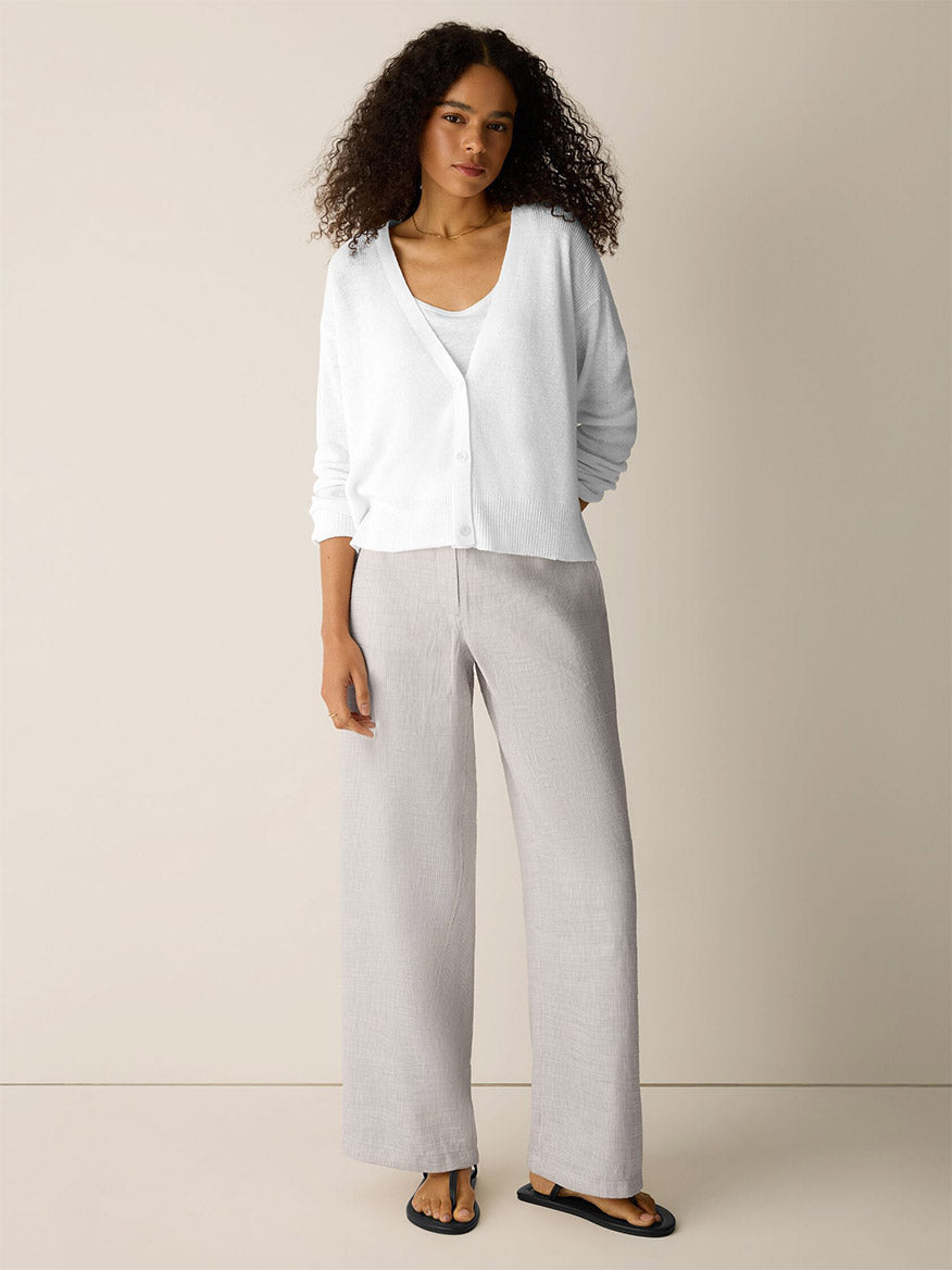 Organic Linen Cotton Slouchy Cardigan in White | Eileen Fisher