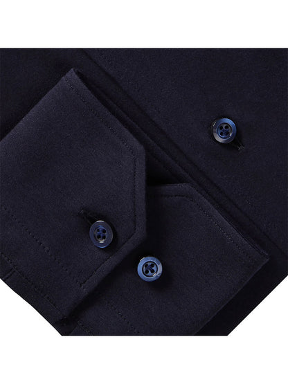 Close-up of the Emanuel Berg Modern 4Flex Stretch Knit Dress Shirt in Navy, featuring two buttoned pockets.