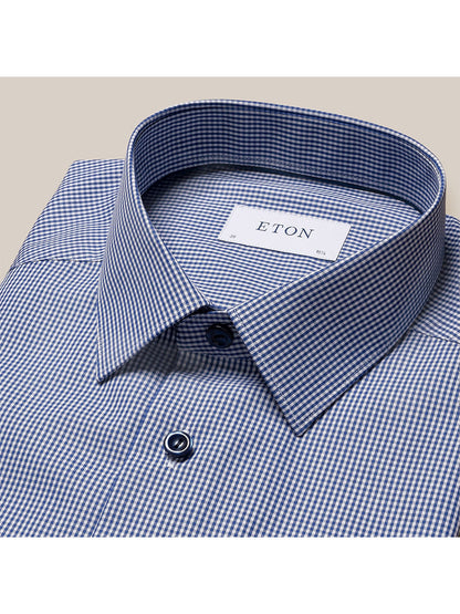Eton Mid Blue Check Poplin Dress Shirt