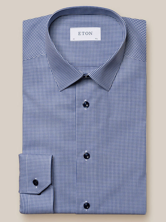 Eton Mid Blue Check Poplin Dress Shirt