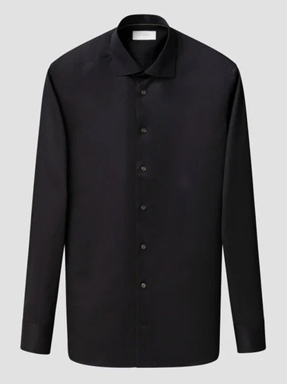 Black Eton Contemporary Fit Solid Elevated Twill Dress Shirt in organic Supima cotton with long sleeves, crease-resistant fabric, and a spread collar.