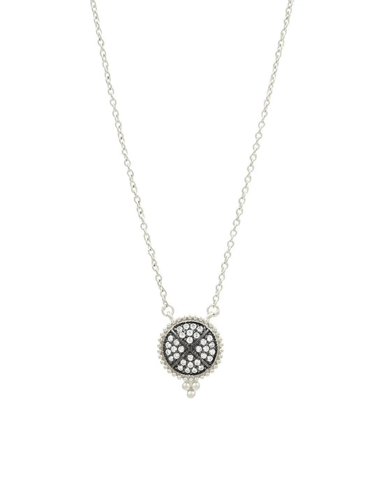 Freida Rothman Signature Pavé Disc Pendant Necklace in Silver & Black