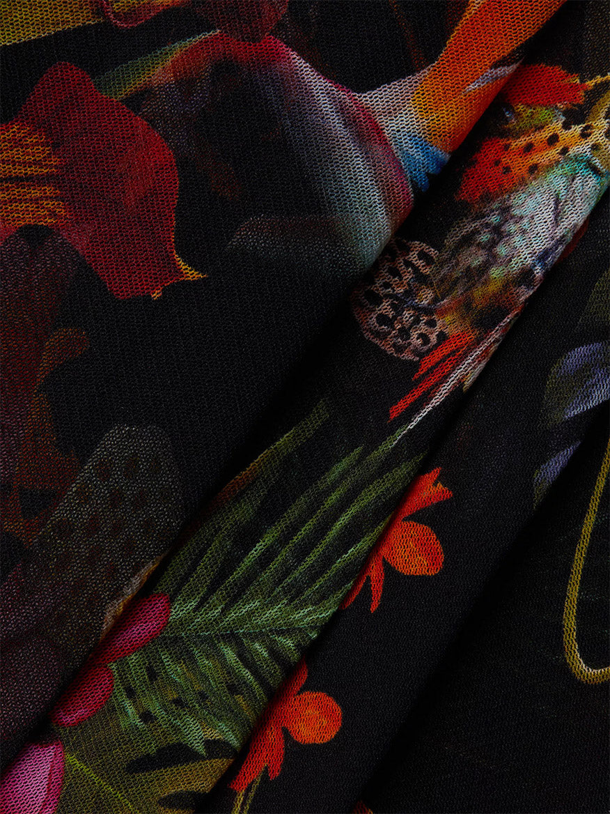Close-up of a Fuzzi Abito Floral Maxi Dress in Nero Multi fabric with textured details, perfect for an Italy-inspired dress.