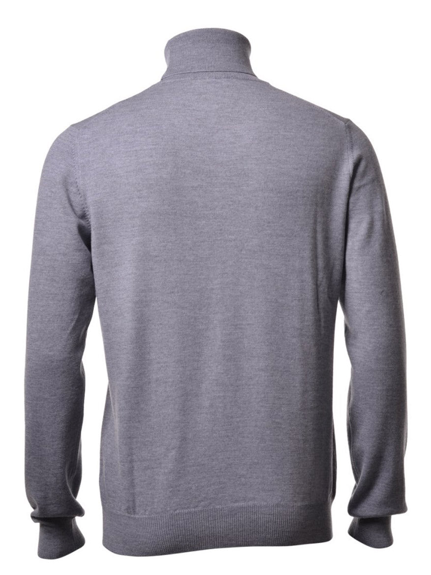 Back view of a Gran Sasso Solid Merino Turtleneck in Light Grey on a mannequin, showing the fit and design of the collar and sleeves.