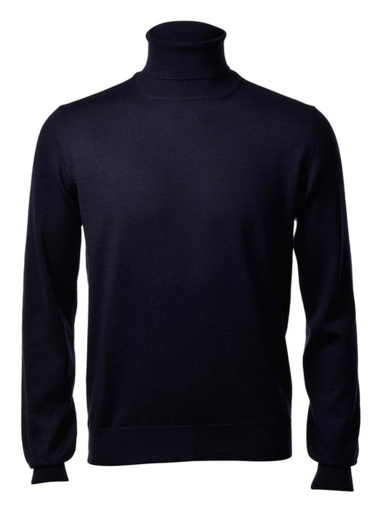A Gran Sasso Solid Merino Turtleneck in Navy on a white background.