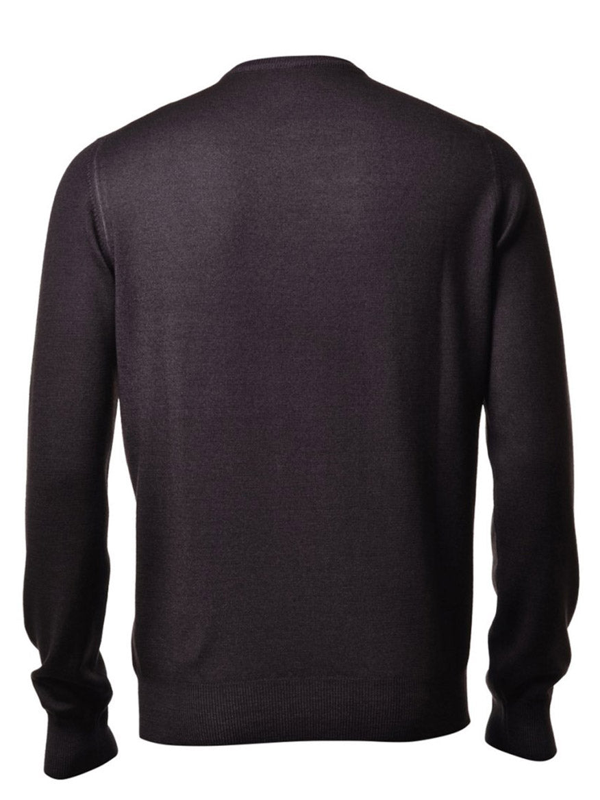 Gran Sasso Vintage Wash Extrafine Merino V-Neck in Brown viewed from the back.