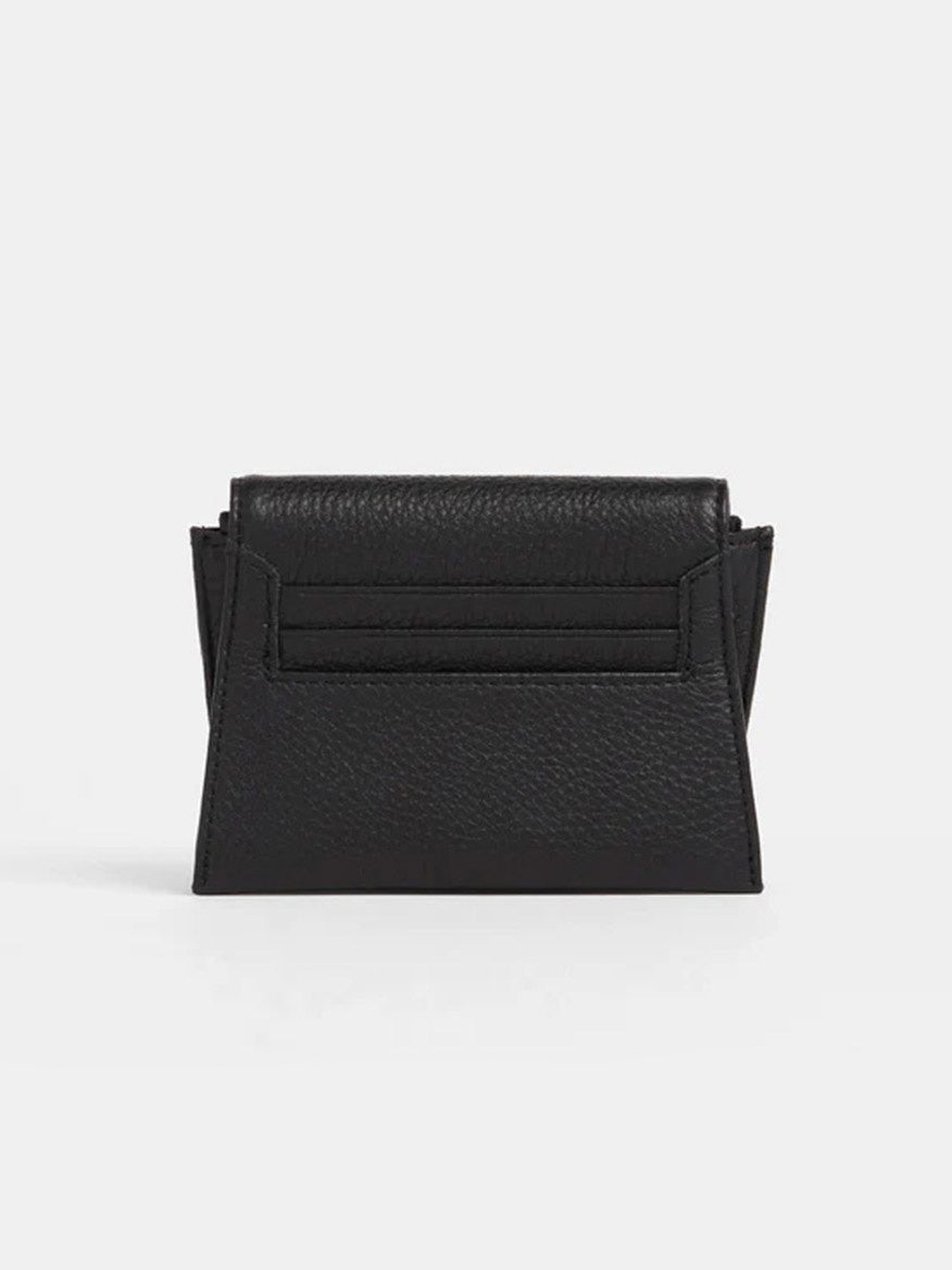 The Hammitt Los Angeles Allen Wallet in Black is a minimalist leather card holder with a pebbled surface and multiple card slots.