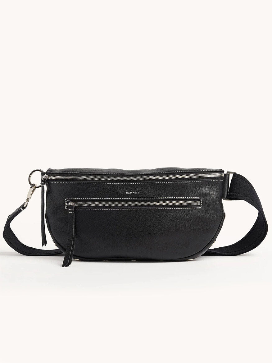 The Hammitt Los Angeles Charles Crossbody Large in Tempo Black features pebbled leather, two zippered compartments, and an adjustable strap for the ideal crossbody style.