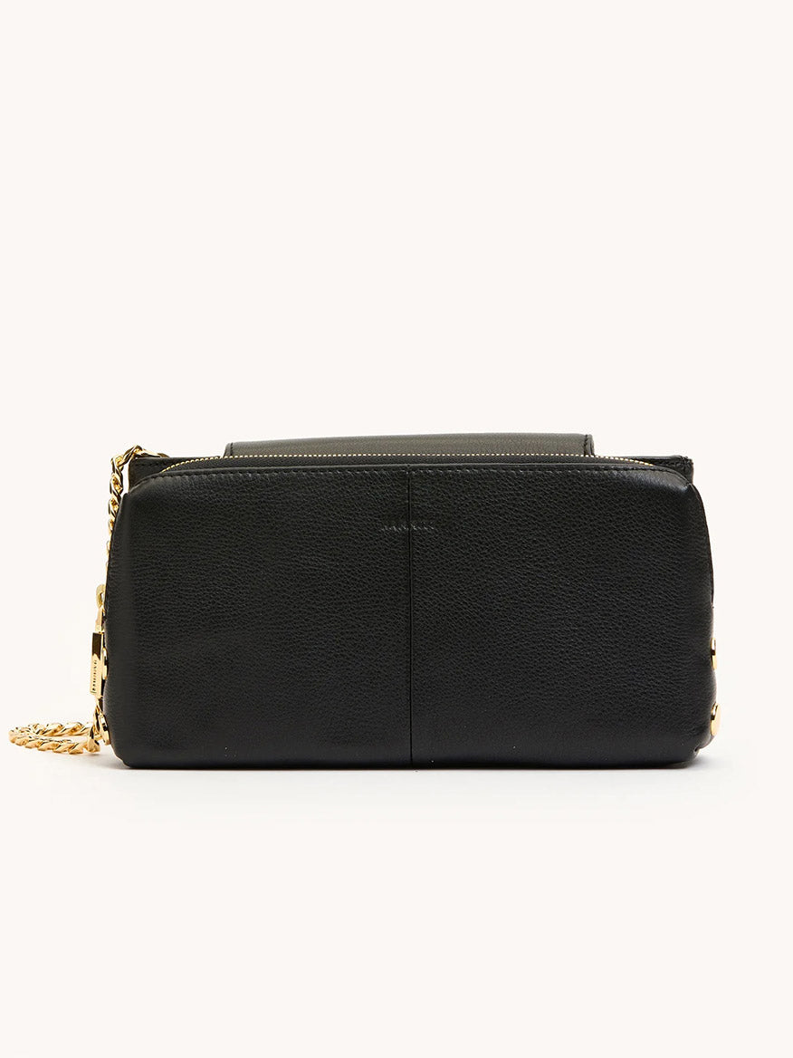 The Hammitt Los Angeles Charlotte Small in Black/Gold, a black pebble leather wallet-on-chain with a gold chain strap, is displayed against a plain white background.