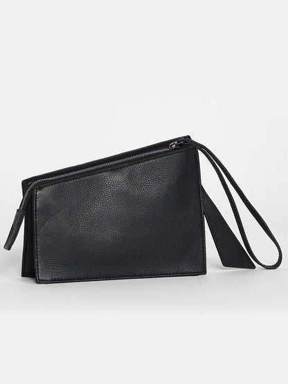 Hammitt Los Angeles Curtis in Black soft leather wristlet clutch with zipper closure.