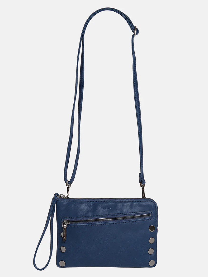 Hammitt Los Angeles Nash Small Clutch in Vintage Navy with a convertible strap and silver-tone accents.