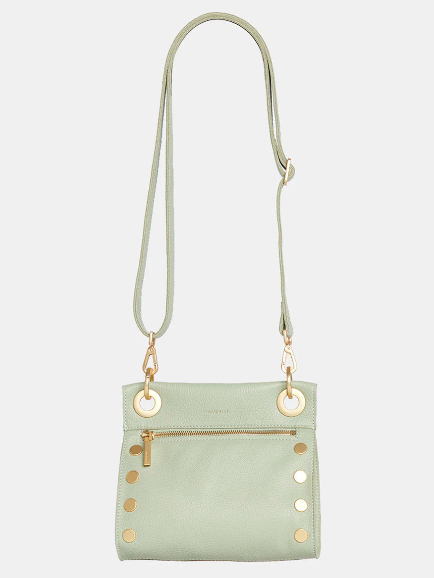 Hammitt Los Angeles Tony Small Crossbody Bag in Cypress Sage with gold-tone hardware and a zippered front pocket on a white background.