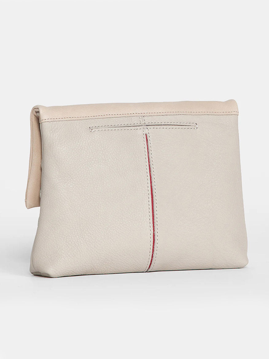 Hammitt Los Angeles VIP Medium Clutch in Paved Grey with a red vertical stripe and zipper closure on a white background.