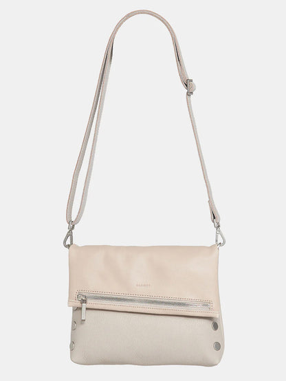 Hammitt Los Angeles VIP Medium Clutch in Paved Grey pebbled leather shoulder bag with an adjustable strap, featuring a front zipper and brushed silver hardware details.