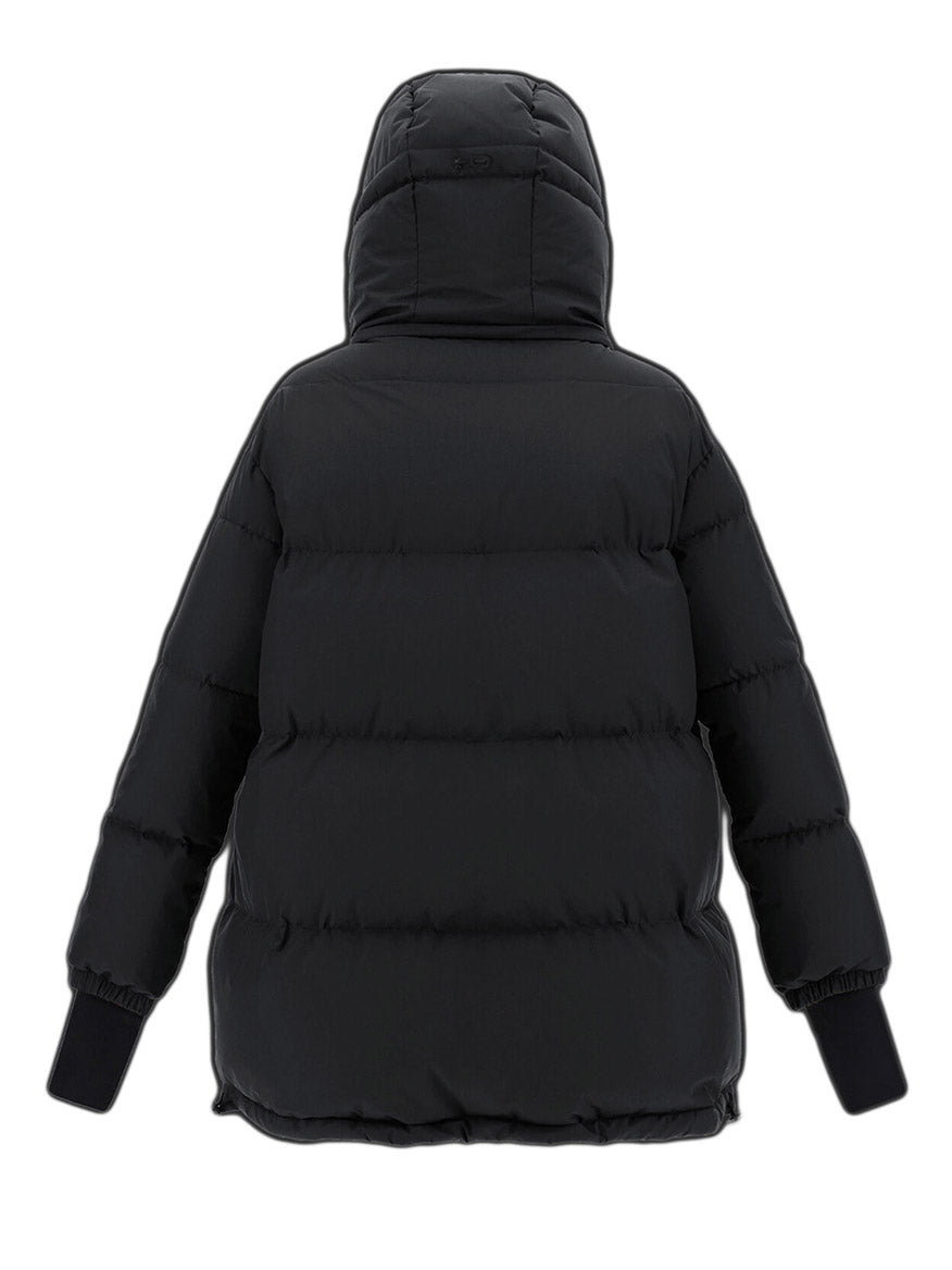Herno Laminar Oversize GORE-TEX INFINIUM puffer jacket with hood photographed from the back on a white background.