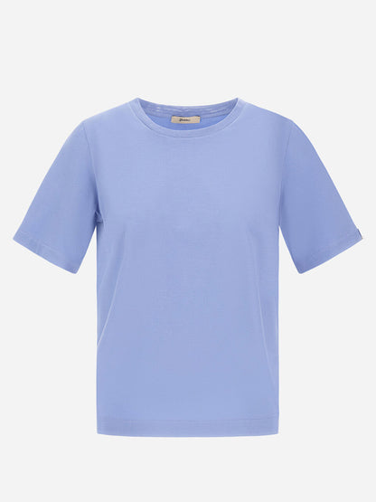 Herno Superfine Cotton Stretch T-Shirt in light blue, featuring a crew neck, displayed against a white background.