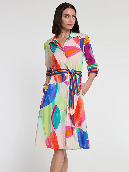 Hinson Wu Charlie 3/4 Sleeve Abstract Leaf Print Dress