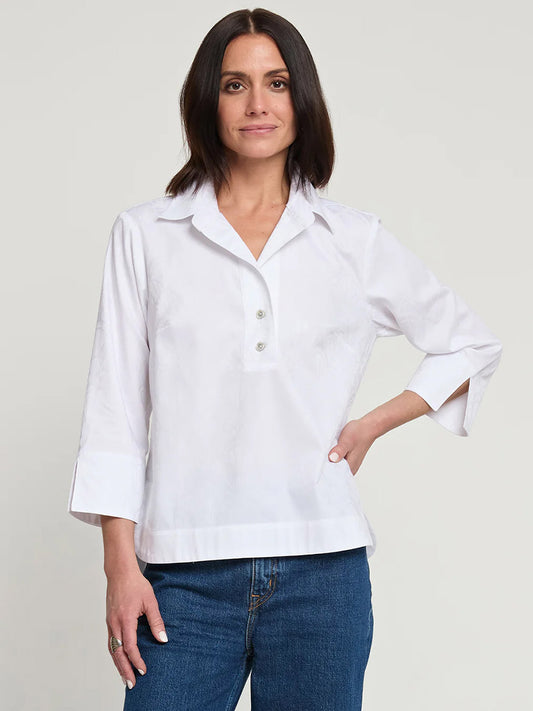 Hinson Wu Aileen 3/4 Sleeve Deco Jacquard Pattern Top in White