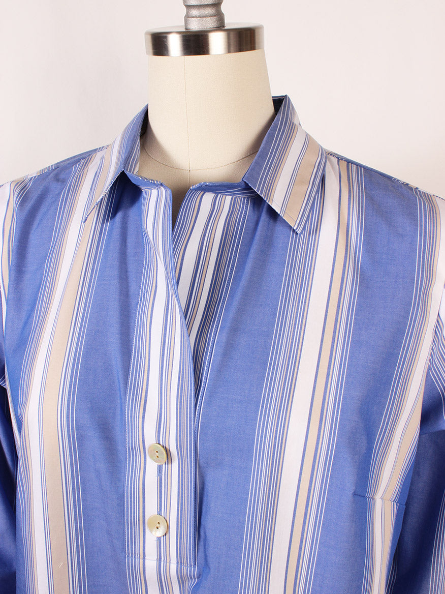 Hinson Wu Aileen Button Back Top in Electric Blue Stripe on a mannequin.