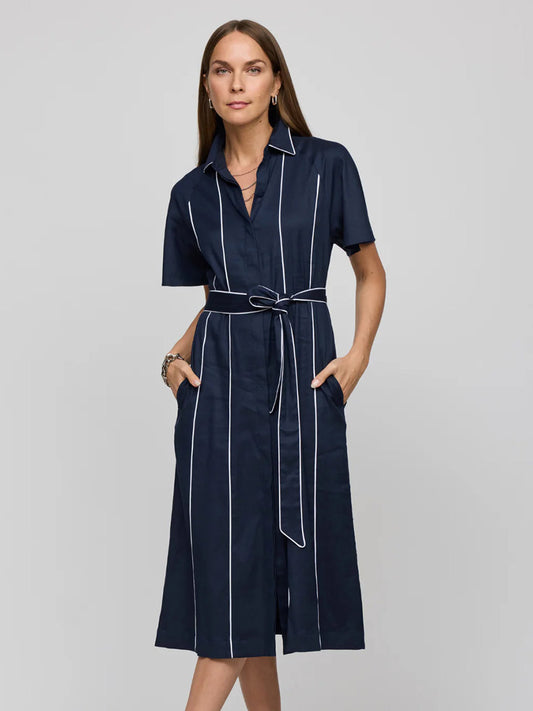 Hinson Wu Joanna Elbow Sleeve Dress in Navy/White