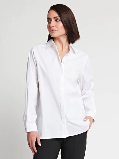 Hinson Wu Sara Long Sleeve Pleated Back Cotton Shirt in White