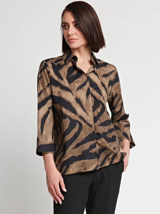 Hinson Wu Xena 3/4 Sleeve Abstract Zebra Shirt