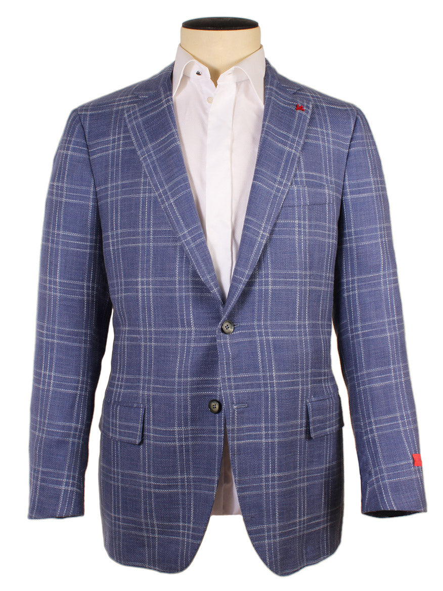 Isaia Sanita Sport Jacket in Blue Glenn Plaid