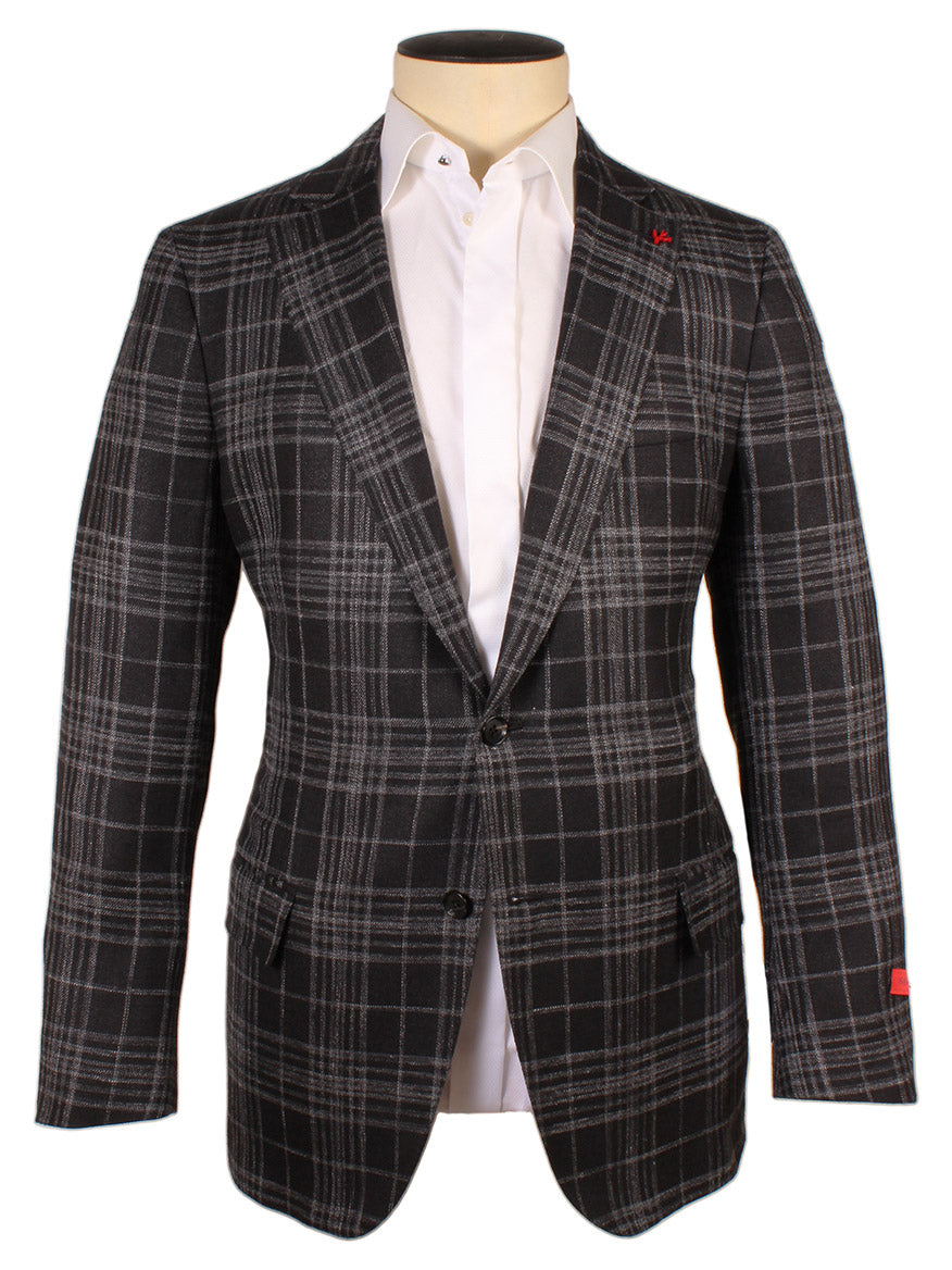 Isaia Sanita Sport Jacket in Black Plaid