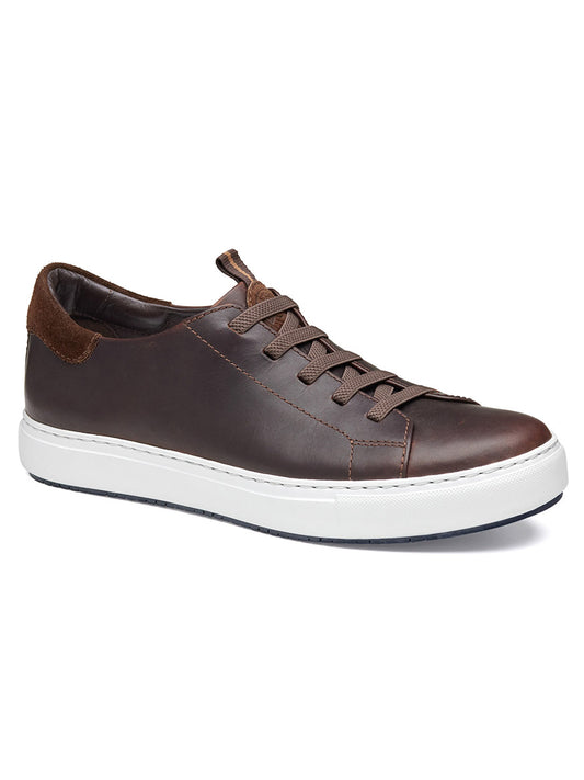 The J & M Collection Anson Lace-to-Toe in Dark Brown English Full Grain boasts a dark brown leather body, white EVA outsole, suede heel accent, and durable full-grain leather with brown laces.