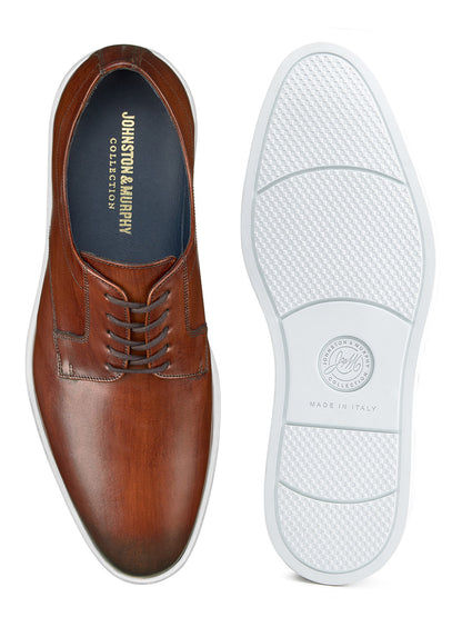 J & M Collection Bolivar Plain Toe in Brown Italian Calfskin derby shoes on a white background.