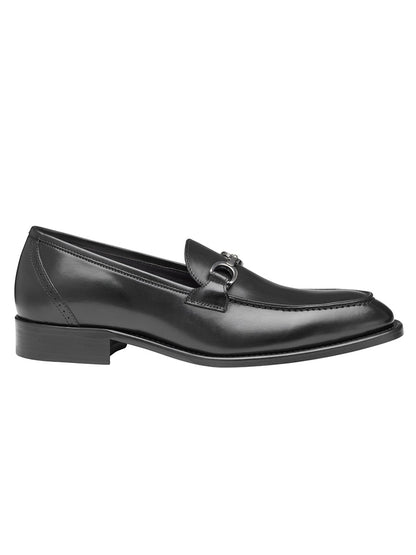 A classic black Italian calfskin loafer shoe with a penny slot strap, from the J & M Collection Ellsworth Bit in Black Italian Calfskin.