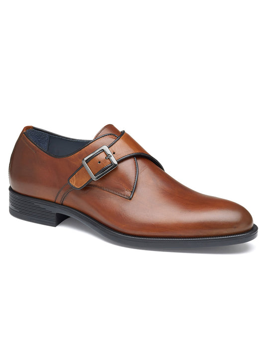 Single J & M Collection Flynch Monk Strap in Tan Italian Calfskin on a white background.
