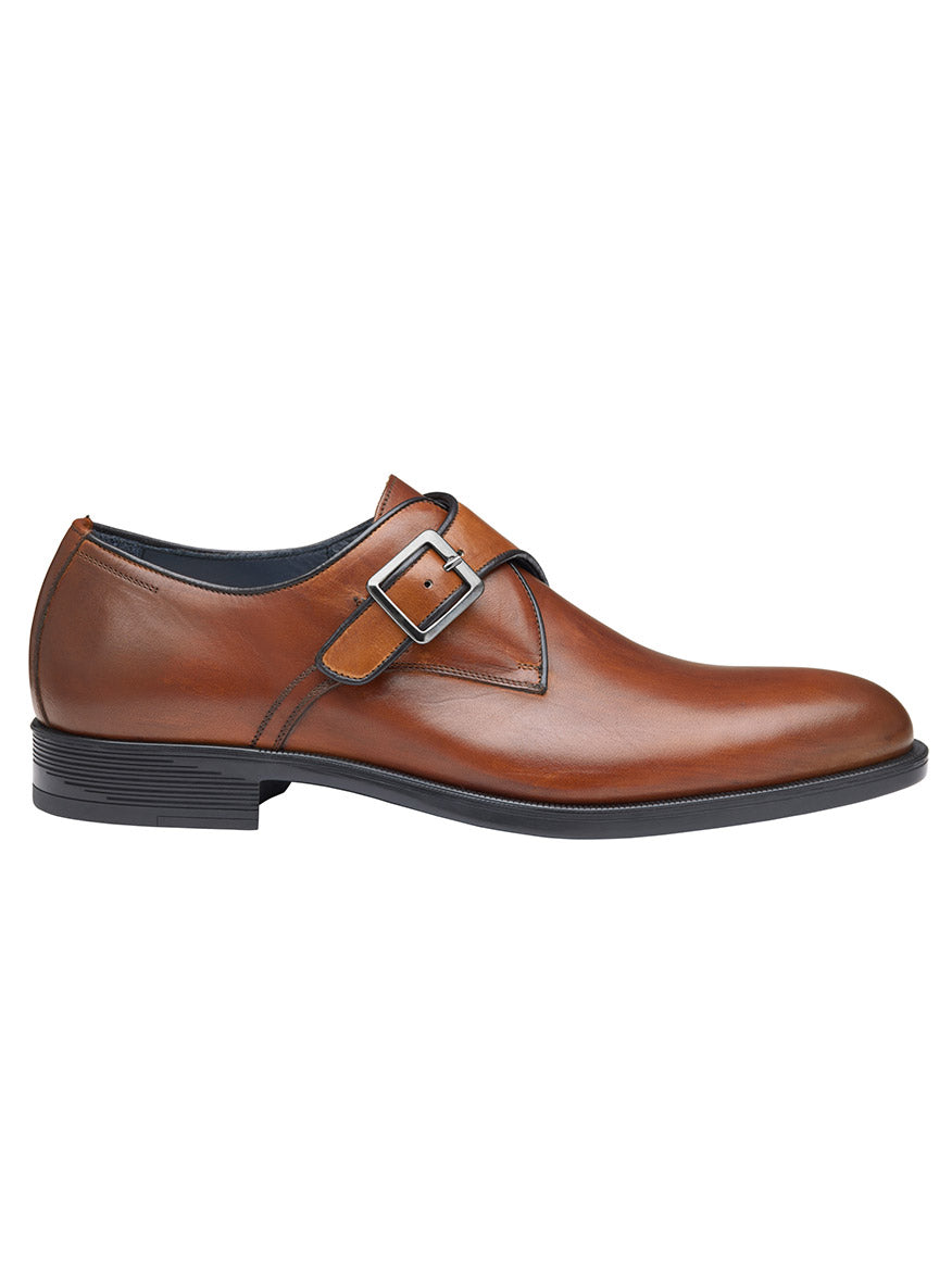 Tan Italian calfksin leather monk strap shoe from the J & M Collection Flynch in Tan Italian Calfskin on a white background.