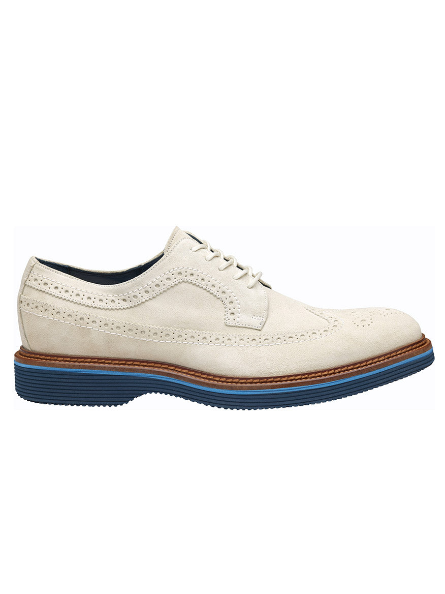Men's J & M Collection Jenson Longwing in Off-White Italian Suede with blue sole.