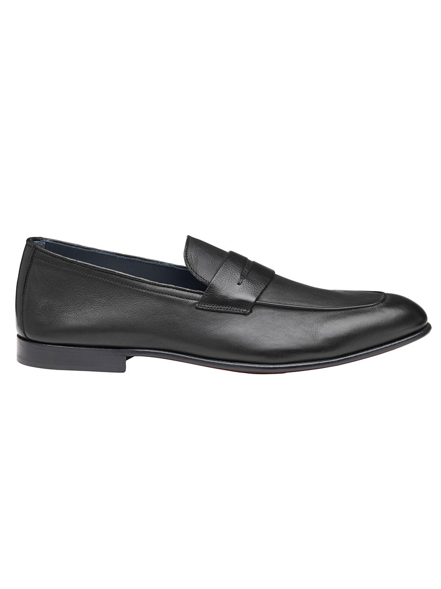 A men's J & M Collection Taylor Penny in Black Italian Calfskin loafer, featuring ultra flexible construction and a leather outsole.