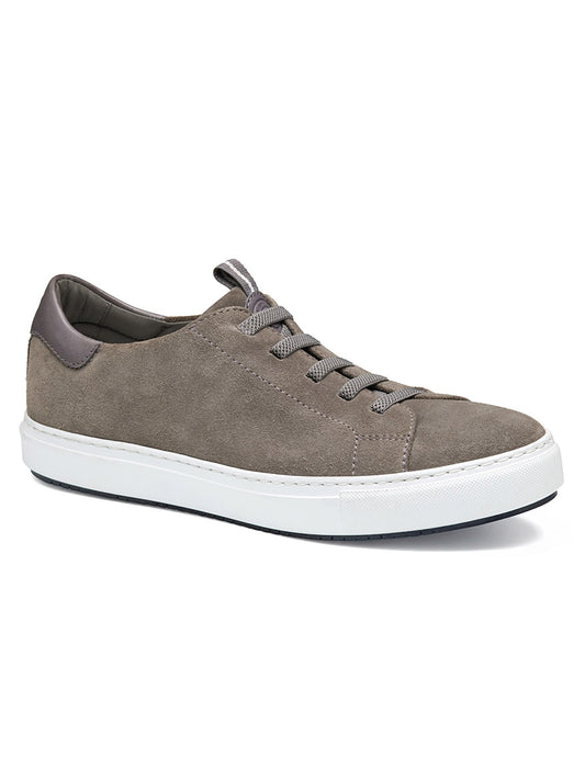 J & M Collection Anson Lace-to-Toe sports a retro style in premium gray English suede with a sleek white sole and matching laces, set against a plain white background.