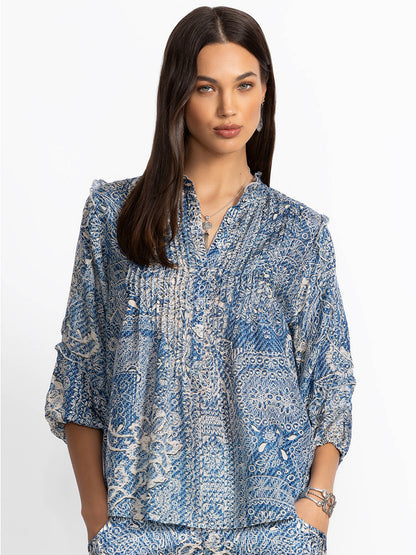 Johnny Was Zeeland Blouse in Denim Print