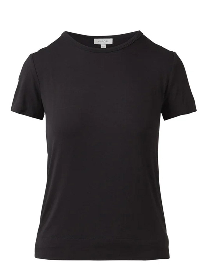 The Kinross Bamboo Short Sleeve Crew in Black features a soft knit construction and is shown against a white background.